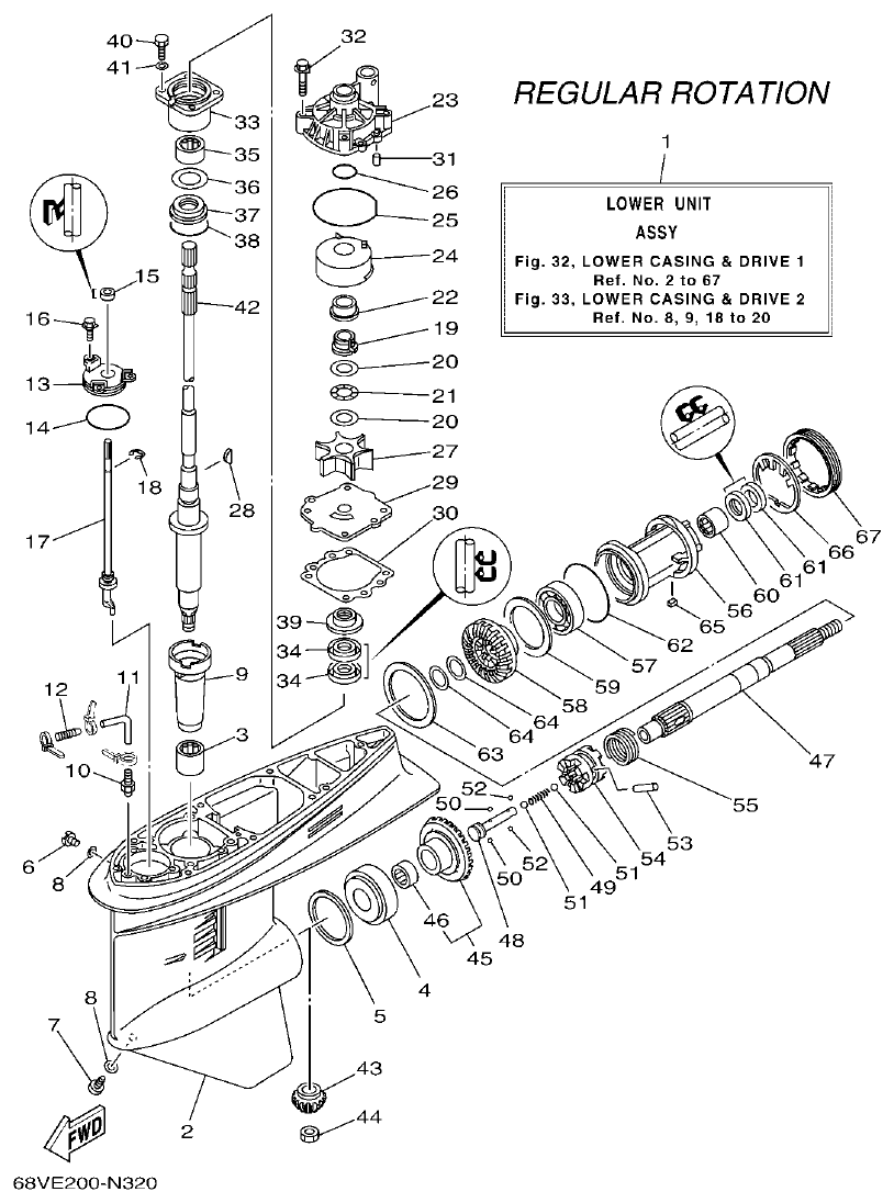 Yamaha F115A, FL115A, FL115AET LOWER CASING & DRIVE 1 parts diagram